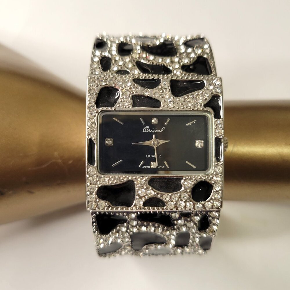 OSIROCK Womens Black Watch Formal Elegant Glitter Watch Cuff Bangle Watch NEW